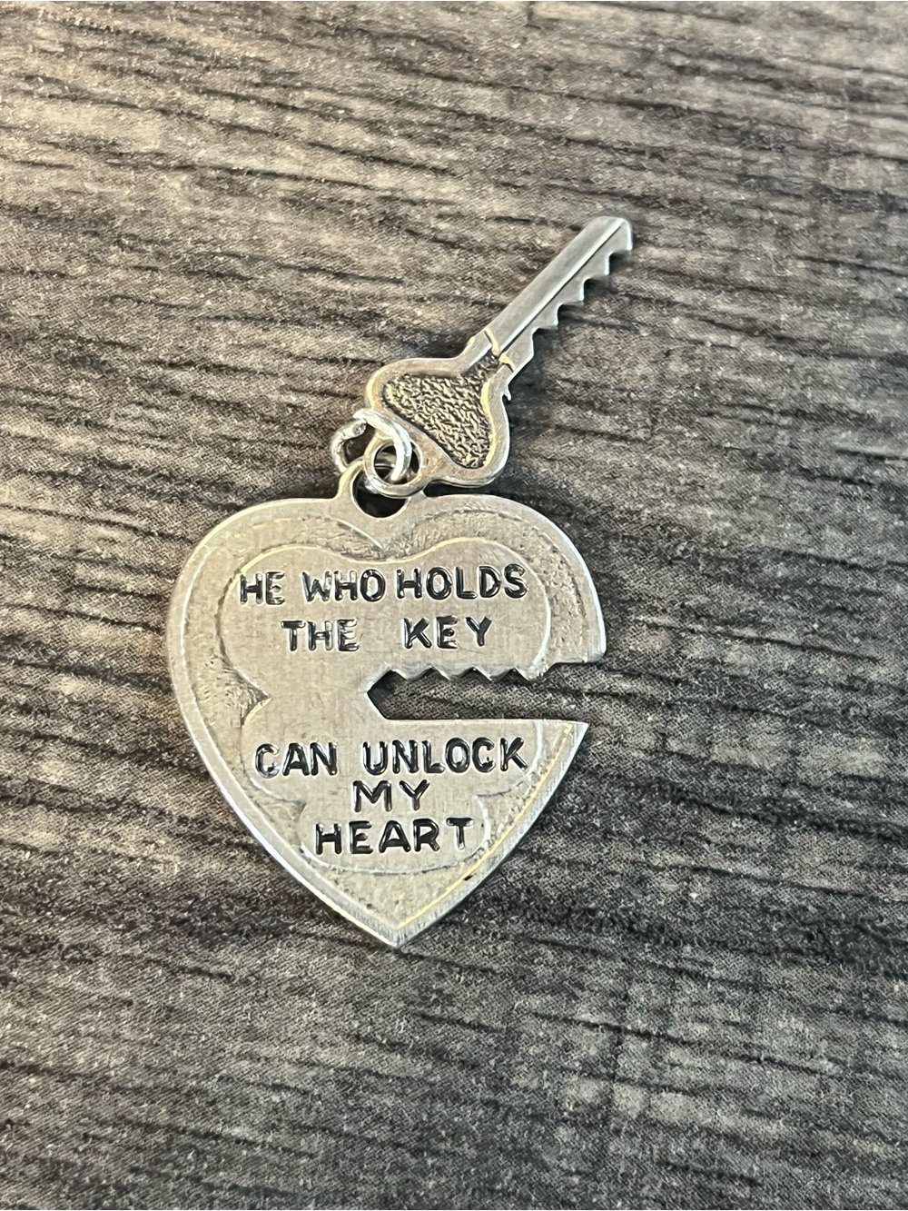 Sterling Silver Heart Key Charm - 'He Who Holds The Key'